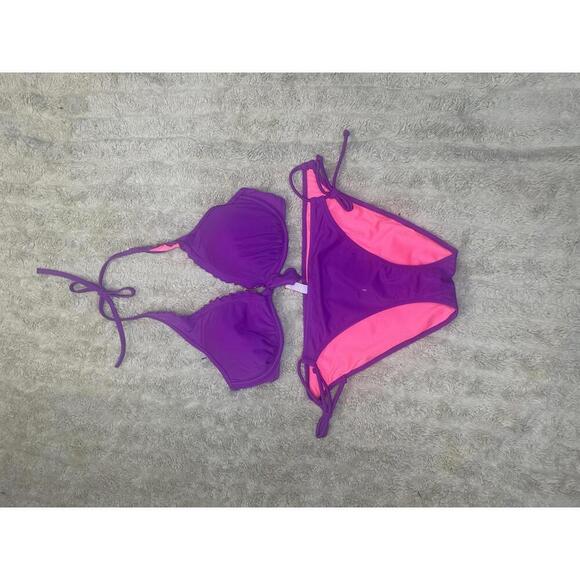 Victoria's Secret purple Capri ruffle halter string bikini set Size 32D/Medium - Picture 1 of 9